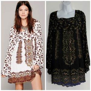 Free People Modern Chinoiserie Dress Mini Babydoll Boho Paisley Print